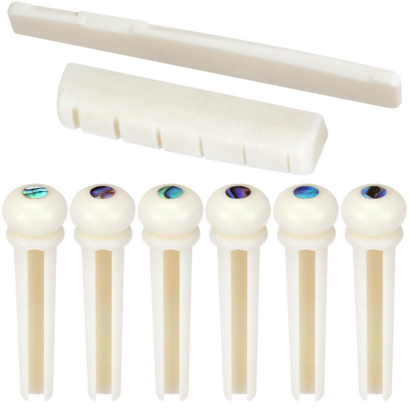 Blisstime 6 String Acoustic Guitar Bone Bridge Saddle and Nut and 6pcs Guitar Bone Bridge Pins Made of Real Bone - Image 4